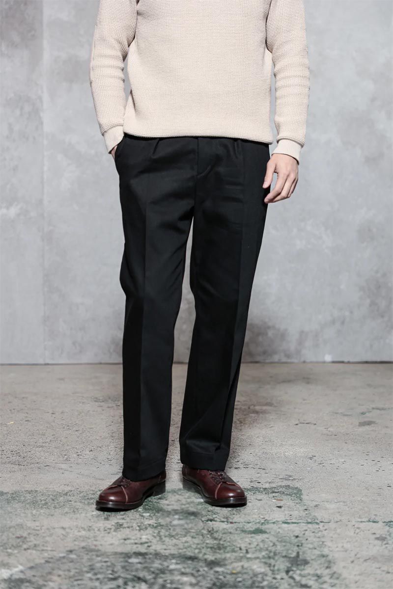 ACV-TR02KT SINGLE-PLEATED COTTON ARMY TROUSERS -Black-