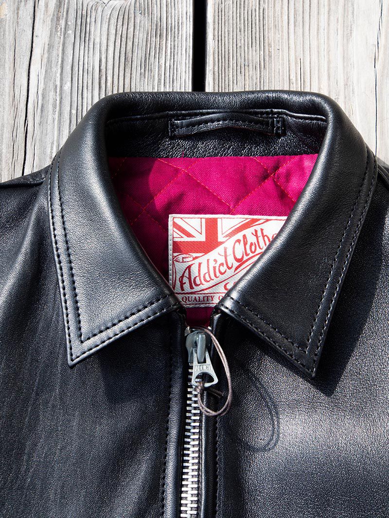 AD-01 SHEEPSKIN CENTER ZIP JACKET -Black-