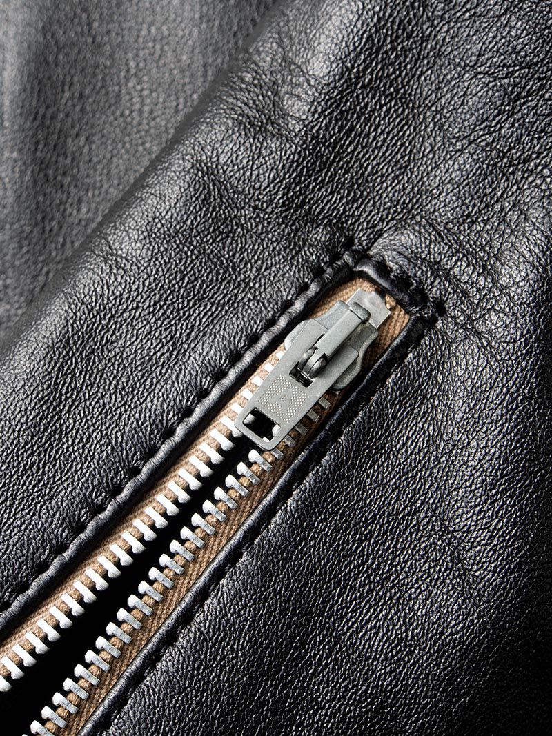 AD-01 SHEEPSKIN CENTER ZIP JACKET -Black-