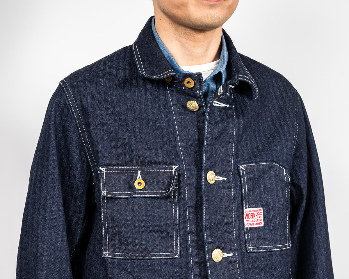 Deluxe Railroad Jacket, 12 oz, Grey Back Indigo Herringbone