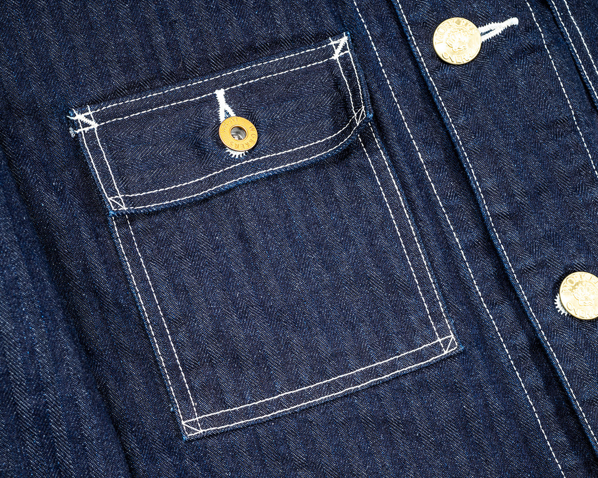 Deluxe Railroad Jacket, 12 oz, Grey Back Indigo Herringbone