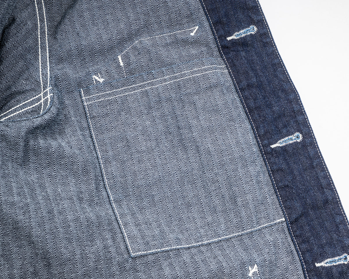 Deluxe Railroad Jacket, 12 oz, Grey Back Indigo Herringbone