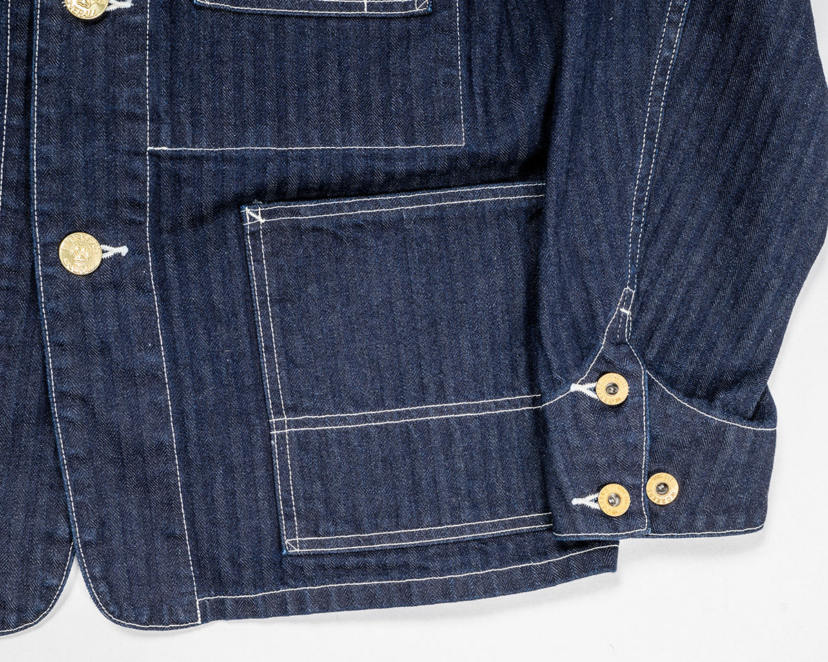 Deluxe Railroad Jacket, 12 oz, Grey Back Indigo Herringbone