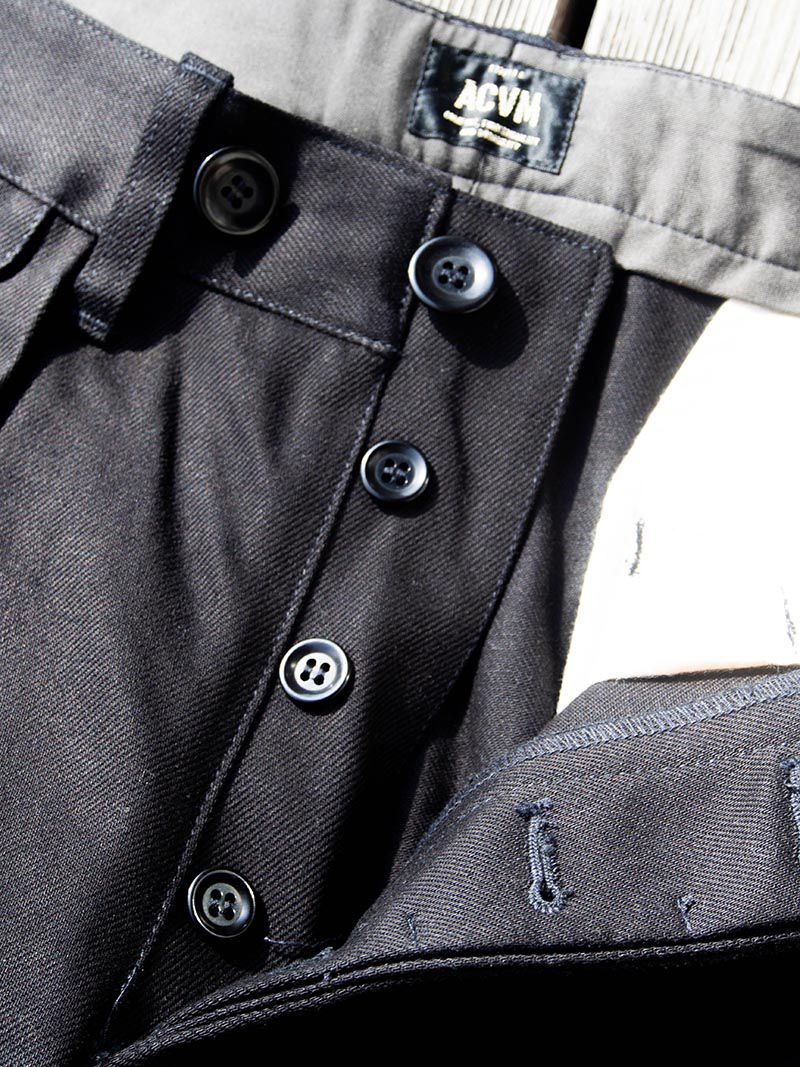 ACV-TR02KT SINGLE-PLEATED COTTON ARMY TROUSERS -Black-