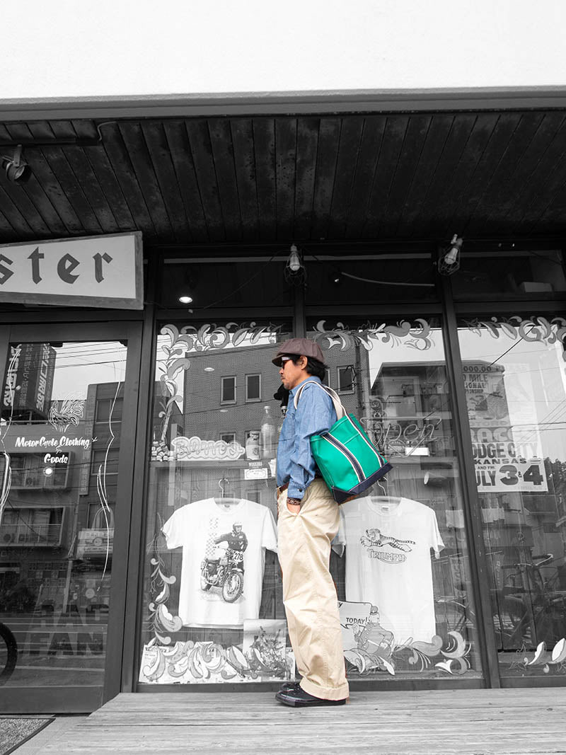 Deluxe Pocket Tote Bag -Green×Navy-