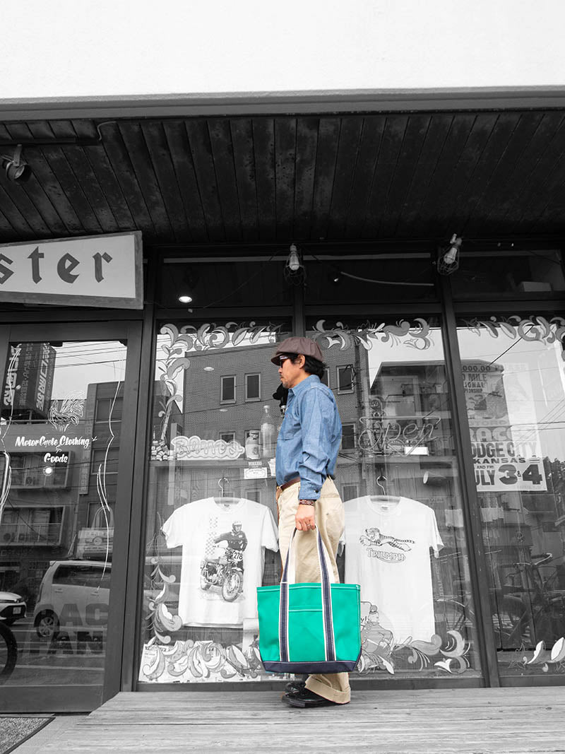 Deluxe Pocket Tote Bag -Green×Navy-