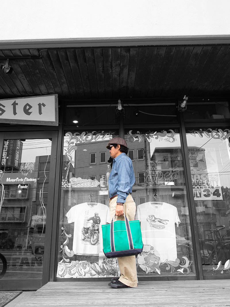 Deluxe Pocket Tote Bag -Green×Navy-