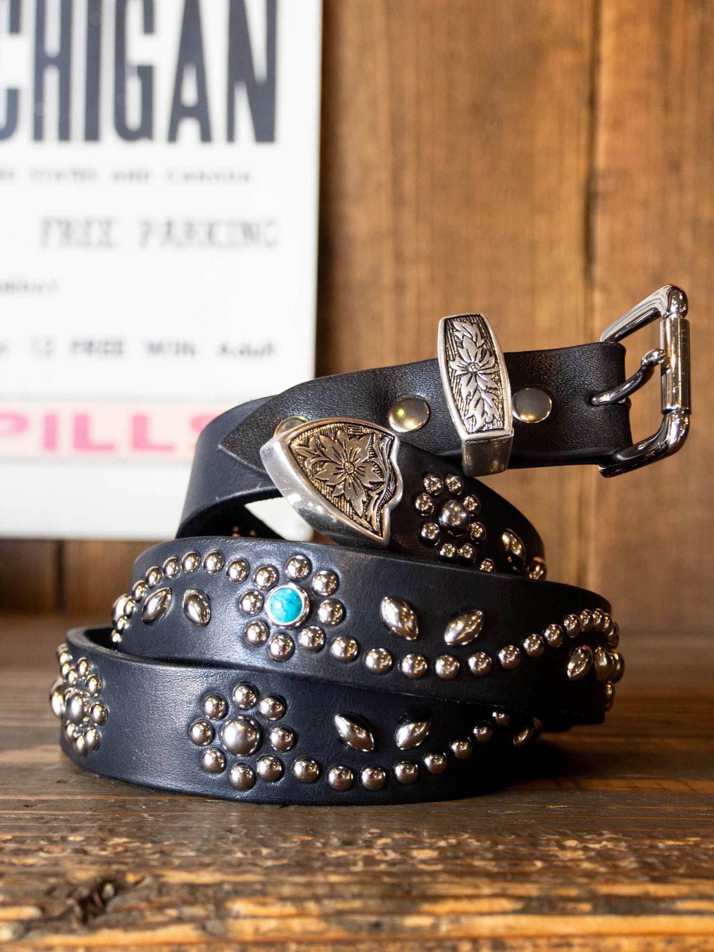 STUDS NARROW BELT -Flower-