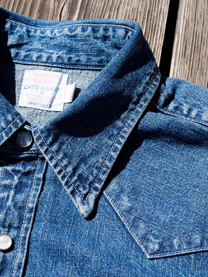 Cats Family Western Shirt, 9.5 oz Indigo Denim, Washed