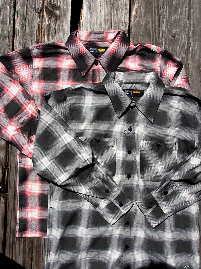 Print Flannel Check Shirts -Ombre-