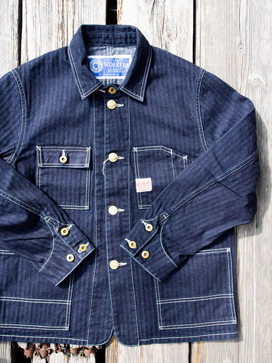 Deluxe Railroad Jacket, 12 oz, Grey Back Indigo Herringbone