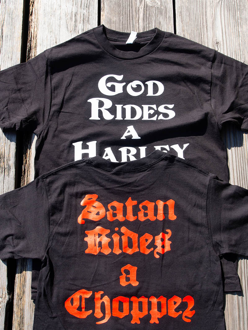 "CUT-RATE" GOD/SATAN RIDES TEE