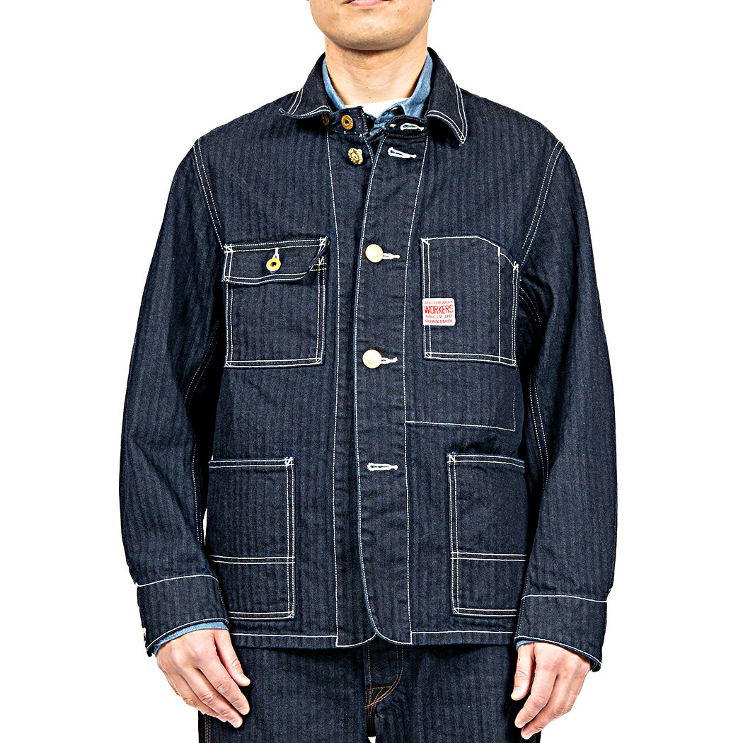 Deluxe Railroad Jacket, 12 oz, Grey Back Indigo Herringbone