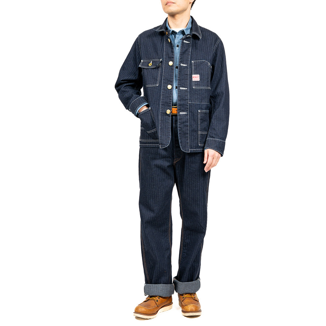 Deluxe Railroad Jacket, 12 oz, Grey Back Indigo Herringbone