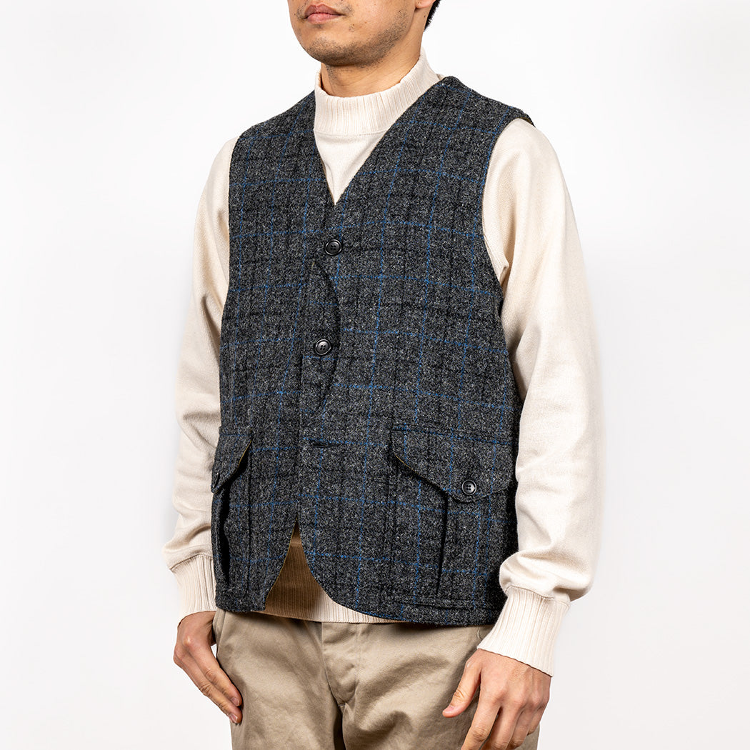 Cruiser Vest, Harris Tweed, Black x Blue